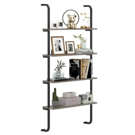 Costway 1 PCS 4-Tier Wall-mounted Ladder Shelf Display Bookshelf with Heavy-duty Metal Frame