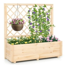 Costway 1 PCS 40" Wooden Raised Garden Bed with Lattice Trellis for Climbing Vine Flower