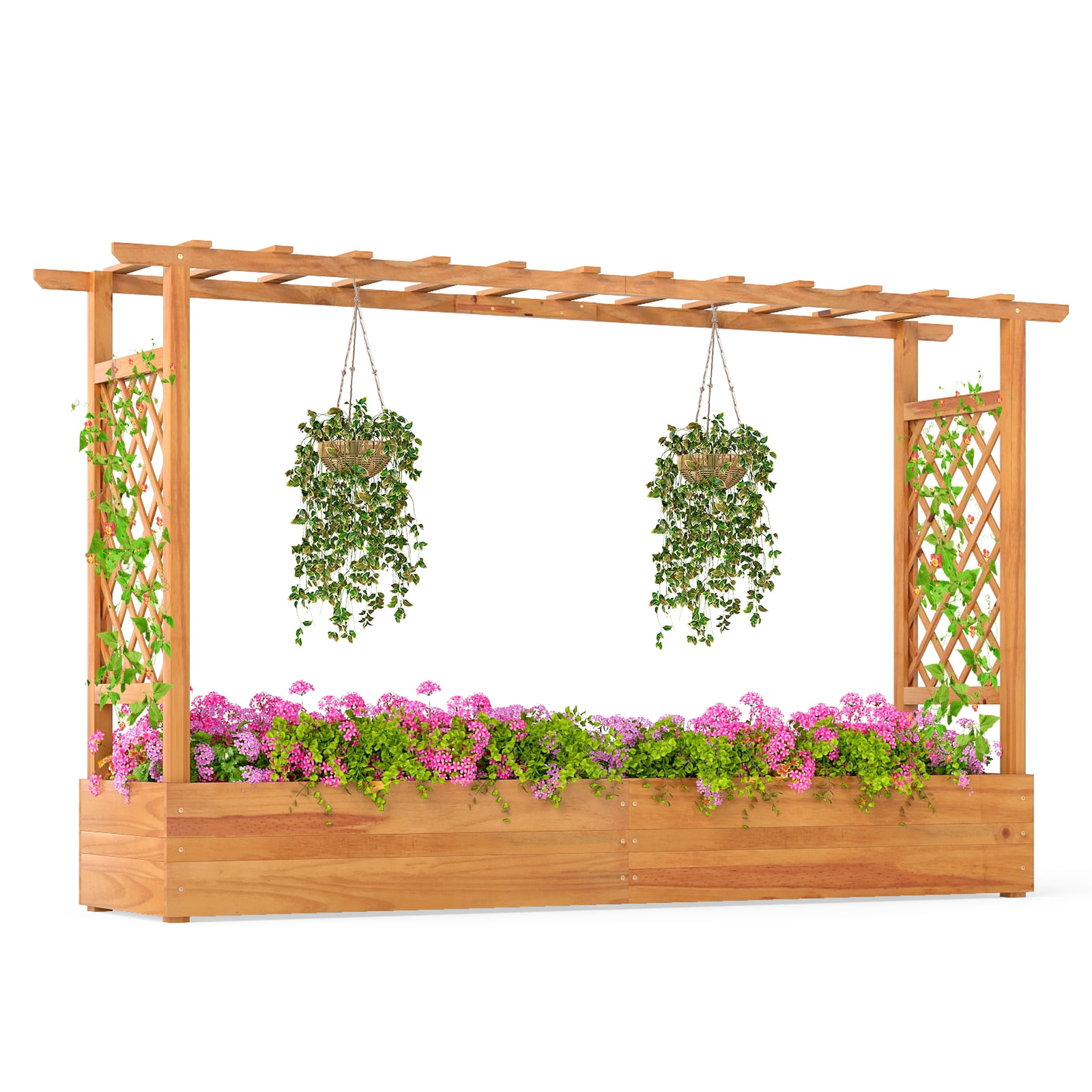 Costway 1 PCS 45” Raised Garden Bed with Trellis with Hanging Roof, 2 ...