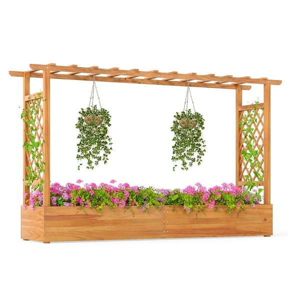 Costway 1 PCS 45” Raised Garden Bed with Trellis with Hanging Roof, 2 Side Trellises for Flower