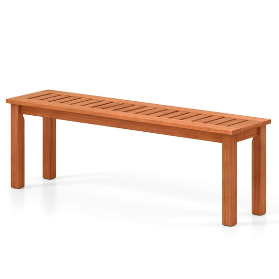 Costway 1 PCS 47 Inch Patio Wood Bench 2-Person Backless Bench with Slatted Seat Teak
