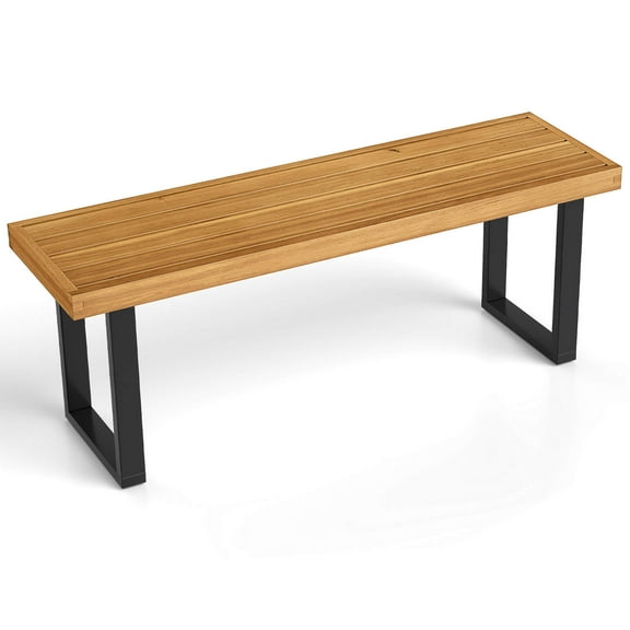 Costway 1 PCS 48" Acacia Wood Bench for 2 with Metal Legs & Adjustable Foot Pads for Entryway