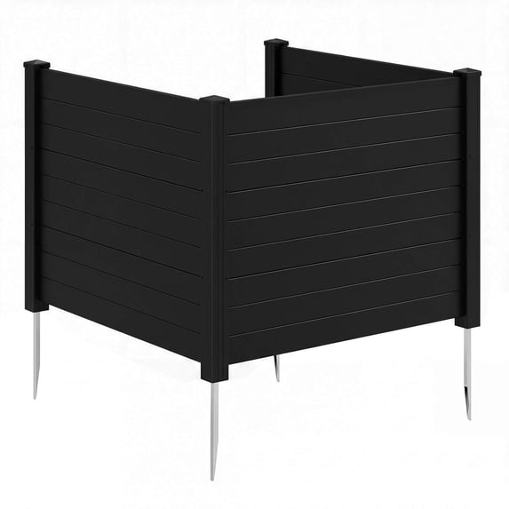 Costway 1 PCS 48” x 38” Air Conditioner Fence 3 Panels with Metal Ground Stakes, No Dig Trash Can Black