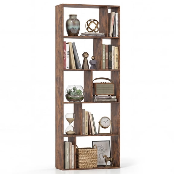 Costway 1 PCS 5-Tier Bookshelf with Open Back, Display Storage Shelf with Anti-Tipping Kits for Home Industrial Brown
