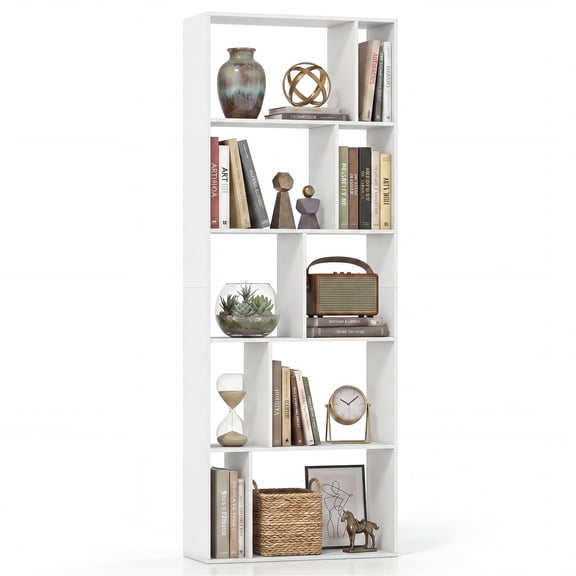 Costway 1 PCS 5-Tier Bookshelf with Open Back, Display Storage Shelf with Anti-Tipping Kits for Home White