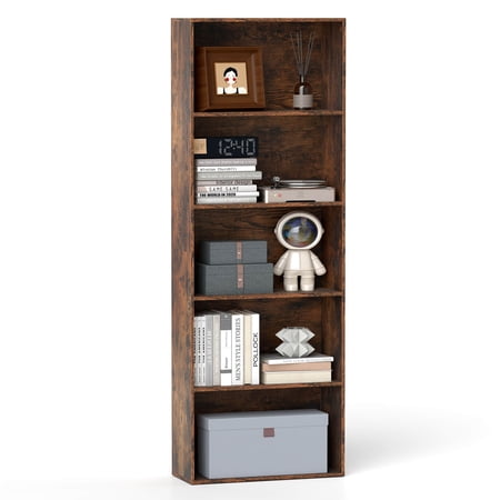 Costway 1 PCS 5-Tier Freestanding Open Bookshelf with 2 Anti-tipping Devices for Living Room Rustic Brown