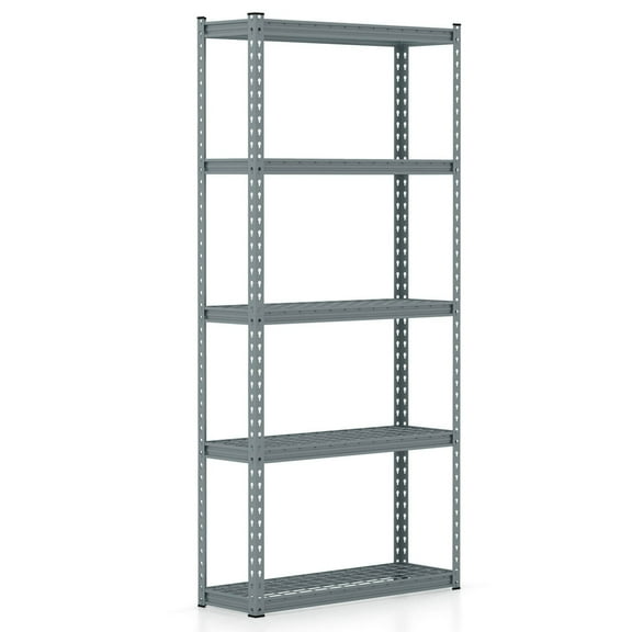 Costway 1 PCS 5-Tier Heavy Duty Storage Shelf Storage Utility Rack Shelf with Anti-tipping Device Grey