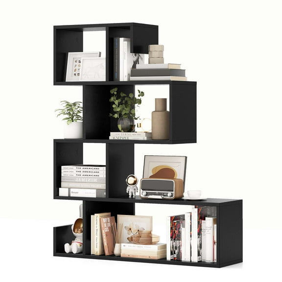 Costway 1 PCS 5-Tier S-Shaped Bookshelf with Open Cubes Anti-Toppling Kits Freestanding Bookcase