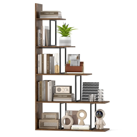 Costway 1 PCS 5-Tier Stepped Bookshelf, 62” Tall Ladder Corner Bookcase with Stable Metal Support