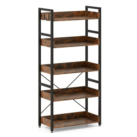 Costway 1 PCS 5-Tier Storage Rack with 4 Hooks Open Display Shelves Metal Frame Display