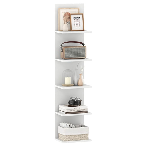 Costway 1 PCS 5-Tier Wall Shelves Vertical Floating Storage Shelf Unit Wall-Mounted Organizer White