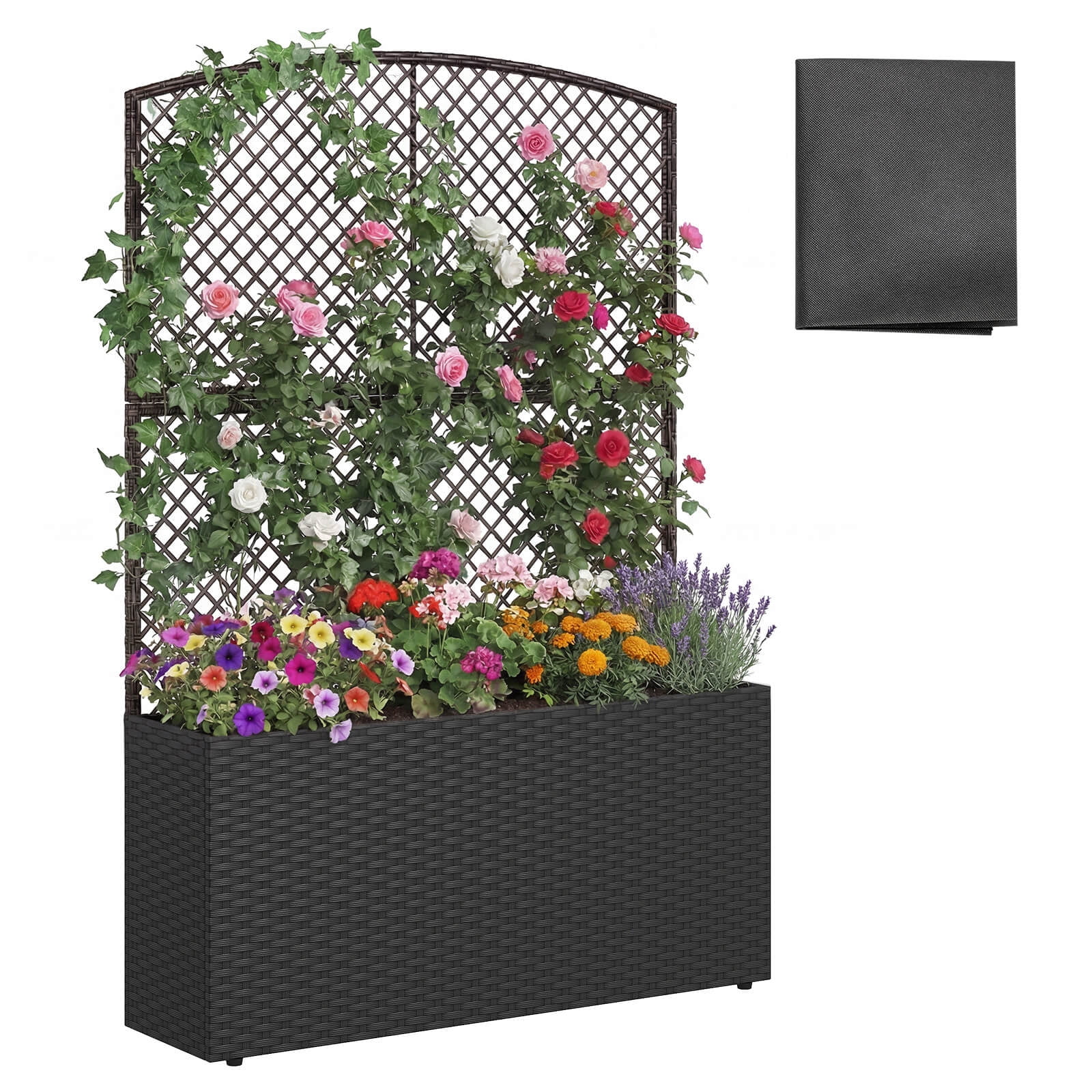 Costway 1 PCS 58” Raised Garden Bed with Trellis, Wicker Planter Box with Privacy Screen Black