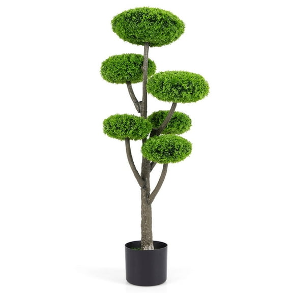 Costway 1 PCS Artificial Cypress Topiary Ball Tree with Six Balls Fake Shrub Plant Cedar Tree