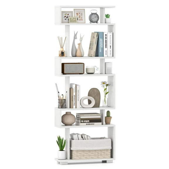 Costway 1 PCS Bookcase 6-Tier Bookshelf with Anti-Tipping Kit Freestanding Display Shelf White
