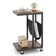 thumbnail image 1 of Costway 1 PCS C-shaped Side Table 2-tier Sofa Couch Table with Canvas Storage Pouch Brown, 1 of 11