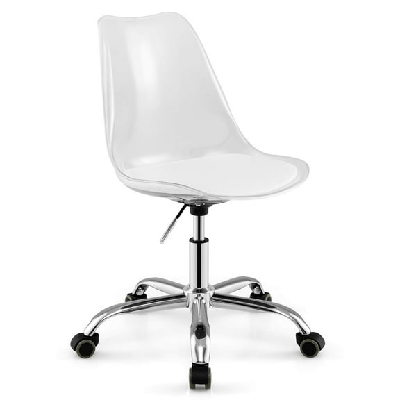 Costway 1 PCS Clear Desk Chair with Swivel Seat & Soft PU Leather Cushion Universal Wheels