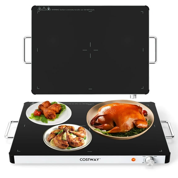Costway 1 PCS Electric Warming Tray Tempered Glass Food Warmer 400W with Adjustable Temperature