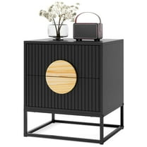 Costway 1 PCS Fluted Nightstand with 2 Drawers with Pine Wood Handles & Metal Frame for Bedroom Black