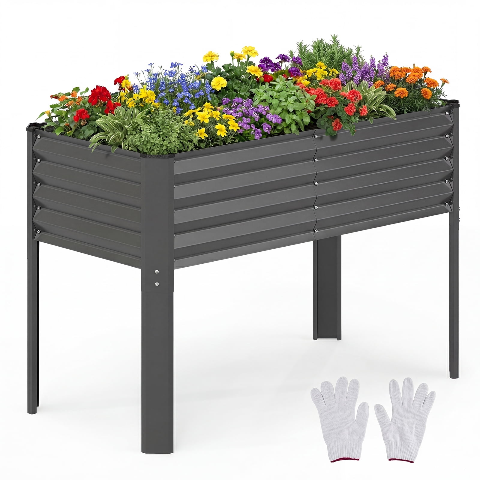 Costway 1 PCS Galvanized Raised Garden Bed with Legs, Metal Elevated Planter Box for Vegetables Gray