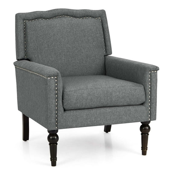 Costway 1 PCS Mid-century Modern Armchair with Thick Cushion & Rubber Wood Legs for Living Room Grey