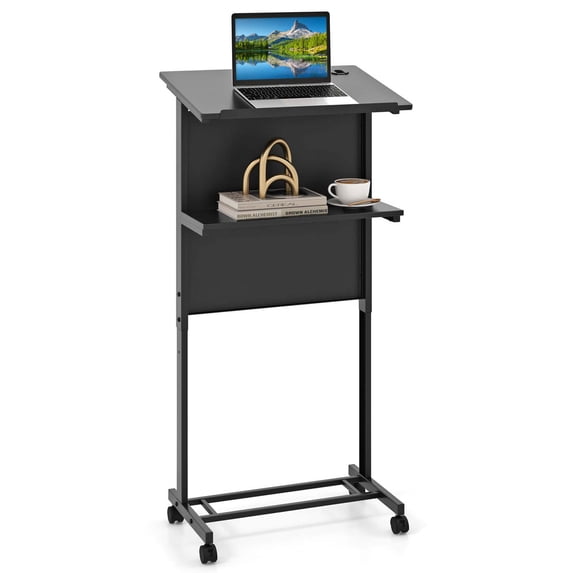 Costway 1 PCS Mobile Lectern Podium Height Adjustable Rolling Laptop Cart Sturdy Metal Frame