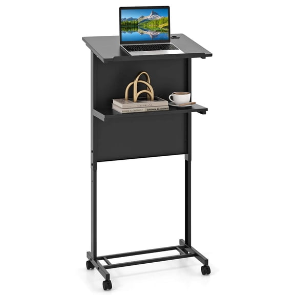 Costway 1 PCS Mobile Lectern Podium Height Adjustable Rolling Laptop Cart Sturdy Metal Frame