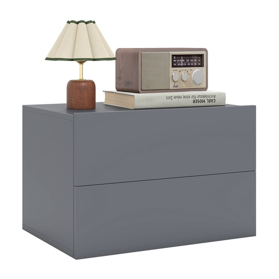 Costway 1 PCS Modern Floating Nightstand, Wall Mounted Bedside Table with 2 Storage Drawers Gray