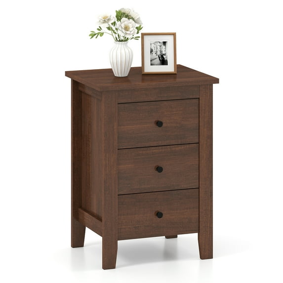 Costway 1 PCS Nightstand End Beside Sofa Table Cabinet with 3 Drawers Bedroom Furniture Brown