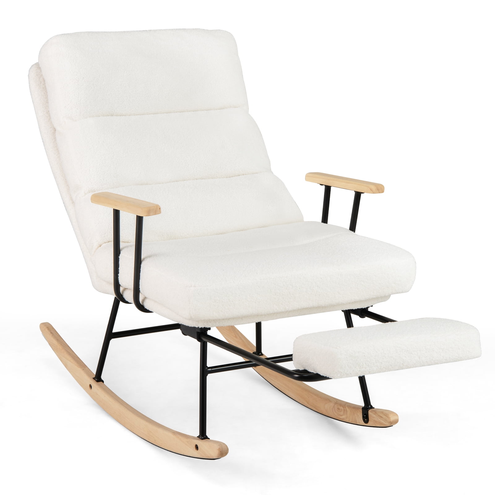 Costway 1 PCS Nursery Rocking Chair with 5-level Adjustable Backrest & Retractable Footrest