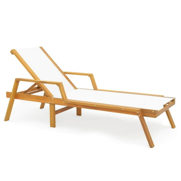 Costway 1 PCS Outdoor Chaise Lounge with  Adjustable 5-position Backrest Solid Wood Frame