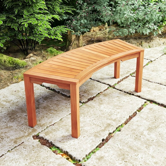 Costway 1 PCS Outdoor Curved Bench with Slatted Seat Wrap Around Tree Bench 2-Person Seating