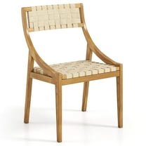 Costway 1 PCS Outdoor Dining Chair Teak Wood Armless Patio Chair with Webbing Seat & Backrest