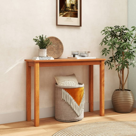 Costway 1 PCS Outdoor Indoor Dining Table with Slatted Tabletop Buffet Bar Storage Organizer