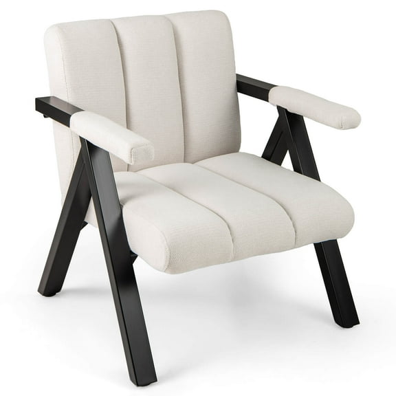 Costway 1 PCS Oversized Accent Chair with Metal Frame & Armrests Mid-century Modern Armchair White