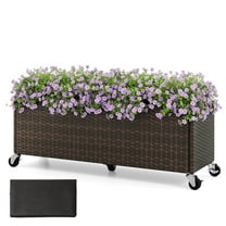 Costway 1 PCS Raised Garden Bed All-Weather PE Rattan Wicker Patio Planter Box with Wheels
