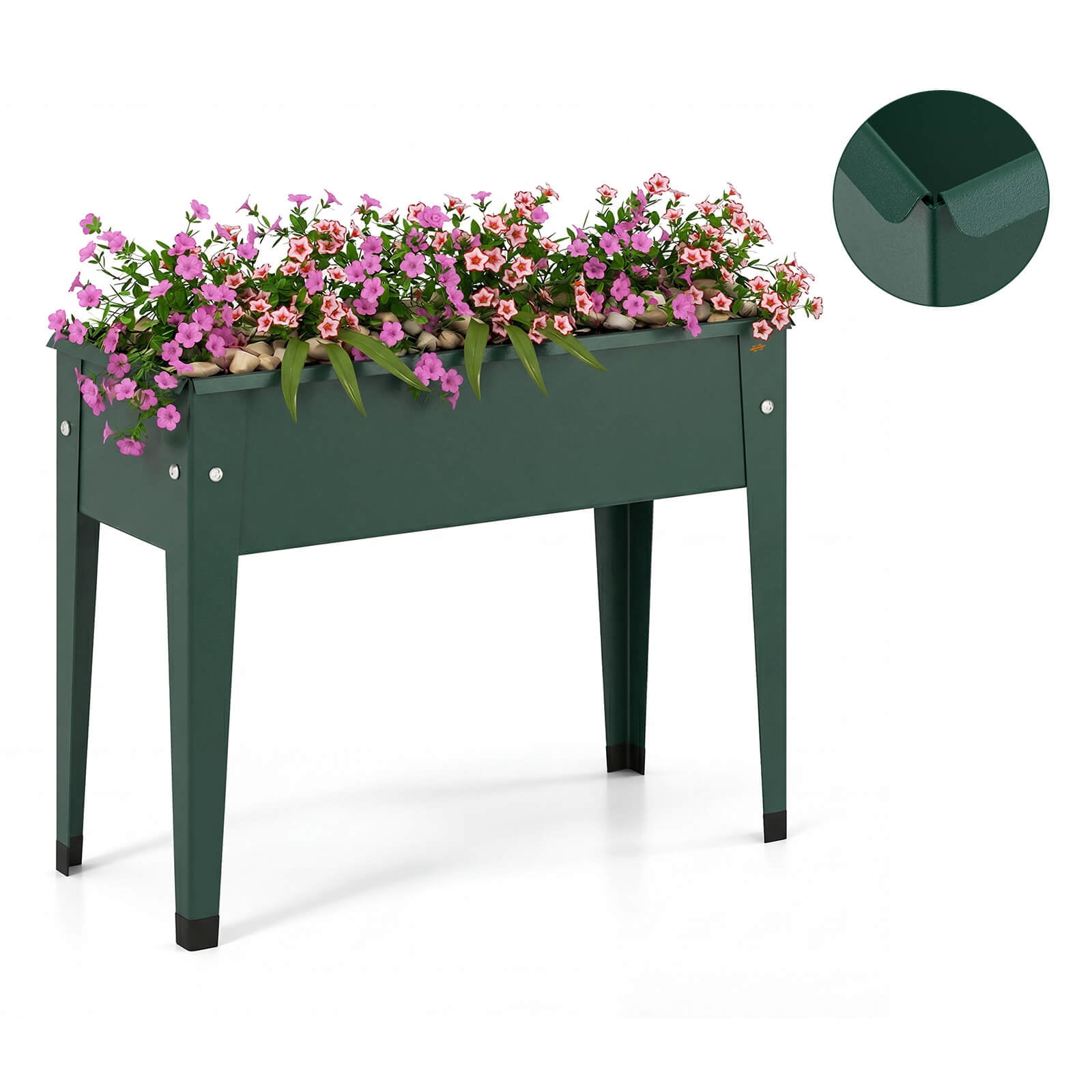 Costway 1 PCS Raised Garden Bed, Elevated Metal Planter Box with Legs and Drainage Holes Green