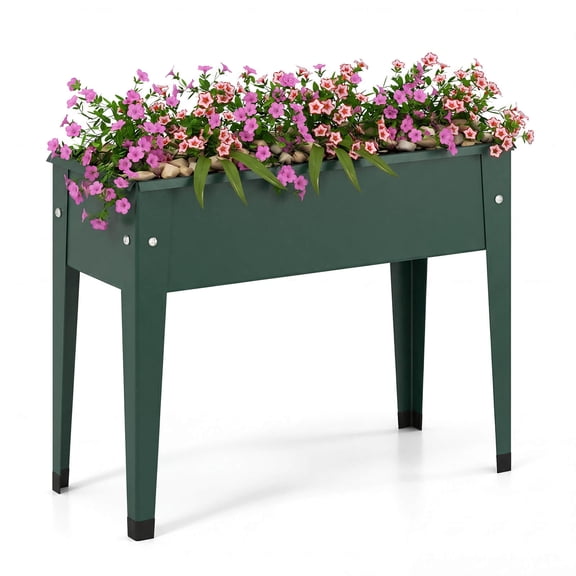 Costway 1 PCS Raised Garden Bed, Elevated Metal Planter Box with Legs and Drainage Holes Green