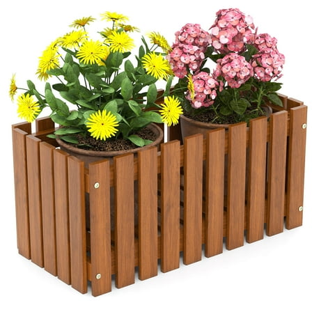 Costway 1 PCS Solid wood patio furniture outdoor slat style flower planter box flowerpot