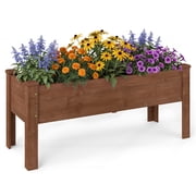 Costway 1 PCS Wooden Raised Garden Bed with Legs, Drainage Holes, Natural Fir Outdoor Garden Box Dark Brown