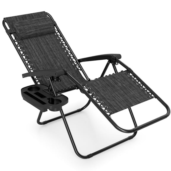 Costway 1 PCS Zero Gravity Chair, Portable Patio Recliner with Adjustable Backrest & Pillow Gray