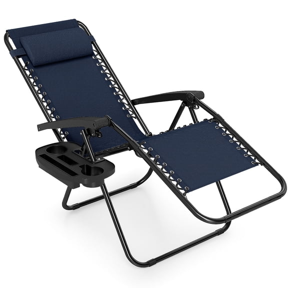 Costway 1 PCS Zero Gravity Chair, Portable Patio Recliner with Adjustable Backrest & Pillow Navy