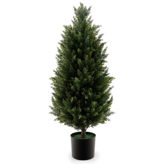 Costway 1 Pack 37.5" Artificial Topiary Cedar Tree with Cement Plastic Pot & Realistic Moss