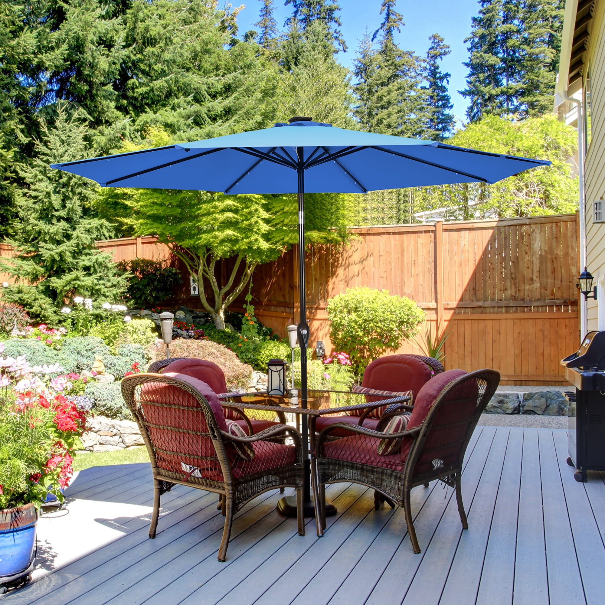 cobalt blue patio umbrellas BLUU Aluminum Outdoor Umbrella, 5-YEAR Fade-Resistant Outdoor Market Table Umbrella with Push Button Tilt, for Pool, Deck, Garden and Lawn,Royal Bring cool Garden 10 ft Offset Cantilever