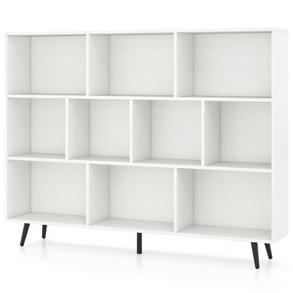 Costway 10 Cube 55" Bookcase with 5 Metal Legs 2 Anti-tip Devices Display Cabinet Rack