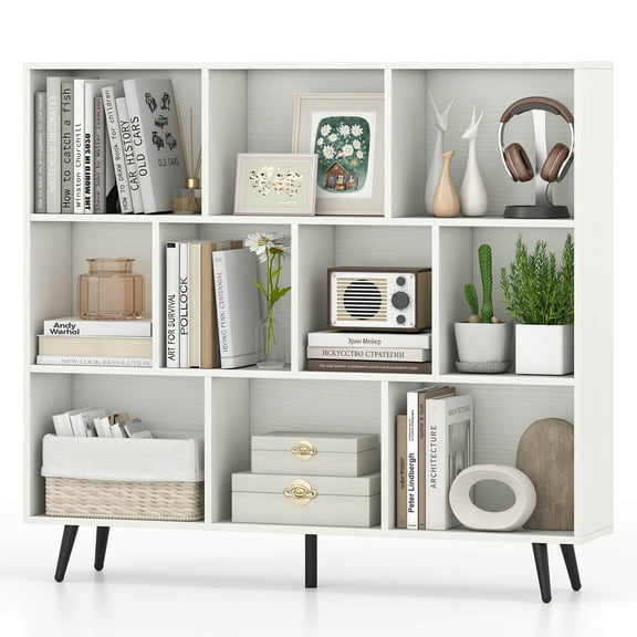 Costway 10 Cube Bookcase 3-Tier Modern Storage Organizer with 5 Metal Legs Bookshelves