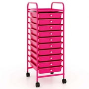 Costway 10 Drawer Rolling Storage Cart Scrapbook Paper Office School Organizer Hot Pink
