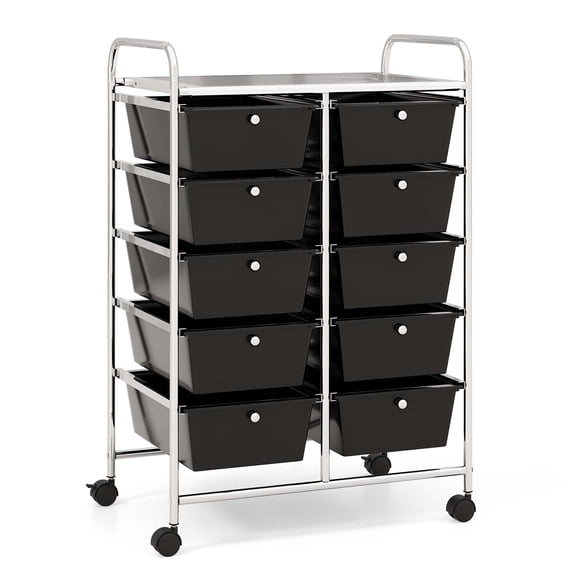 Costway 10-Drawer Storage Cart Utility Rolling Trolley Kitchen Office Organizer Black