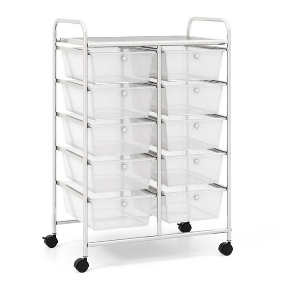 Costway 10-Drawer Storage Cart Utility Rolling Trolley Kitchen Organizer Clear