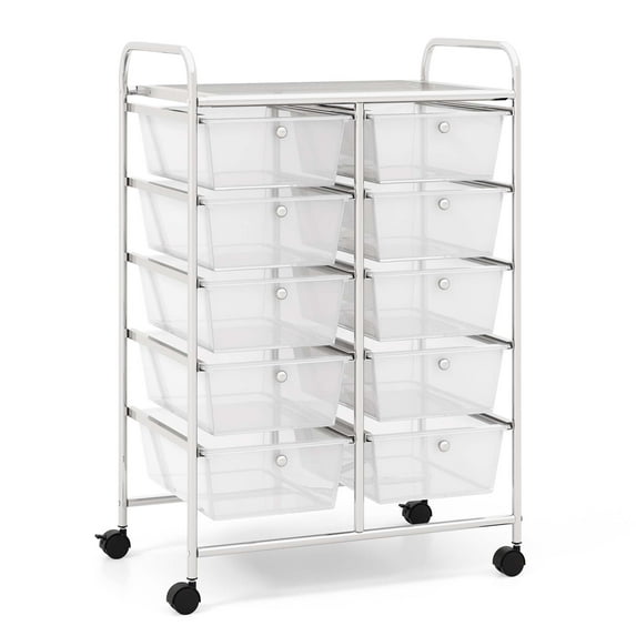 Costway 10-Drawer Storage Cart Utility Rolling Trolley Kitchen Organizer Clear