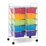 Costway 10-Drawer Storage Cart Utility Rolling Trolley Kitchen Organizer Rainbow